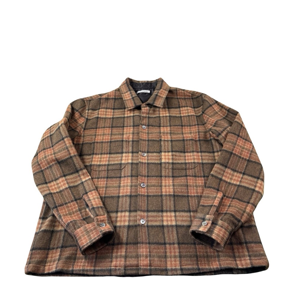 OUR LEGACY Brown Checked Heusen Wool Blend Mens Shacket Flannel M4212HFB Size 50